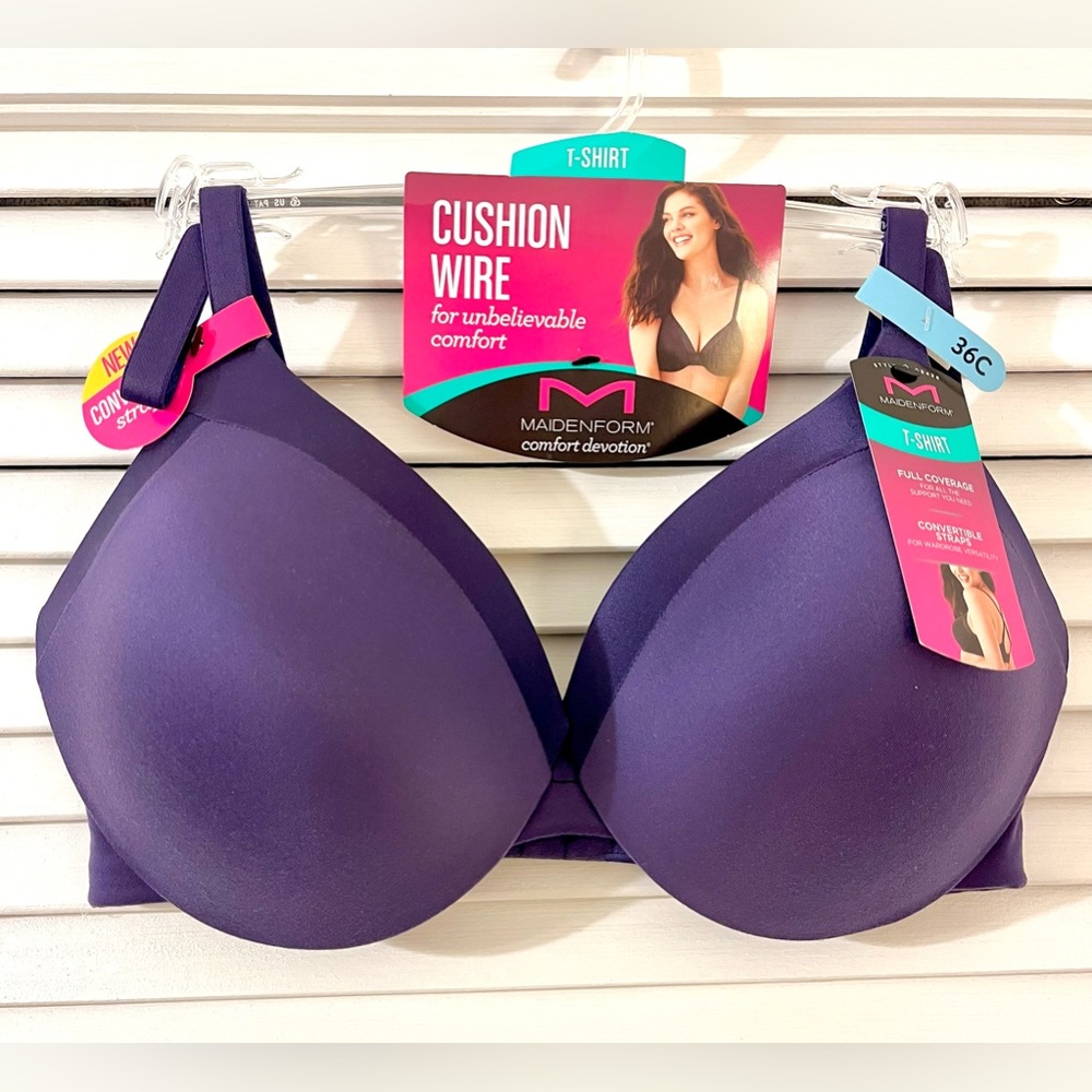 NWT💜Maidenform T-Shirt Full Coverage Convertible Strap Purple Satin Bra